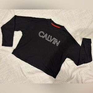 SOLD —- “Calvin Klein Performance” Long-sleeve Cropped “CALVIN” Logo Tee, L